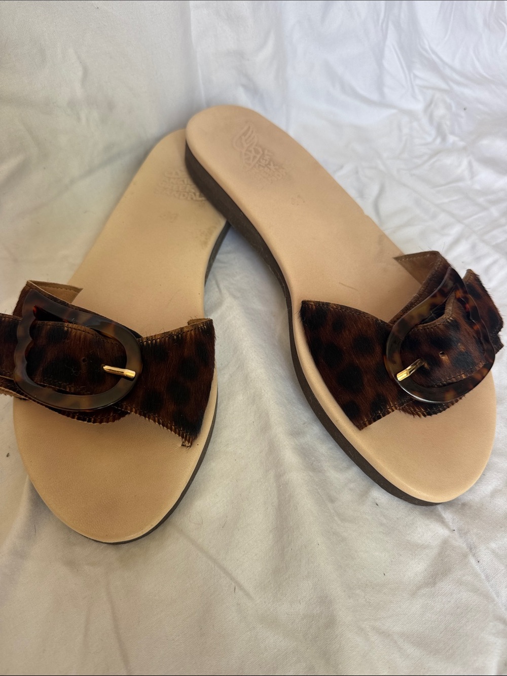 Ancient Greek Sandals Leopard Print Slide Sandals - Brown